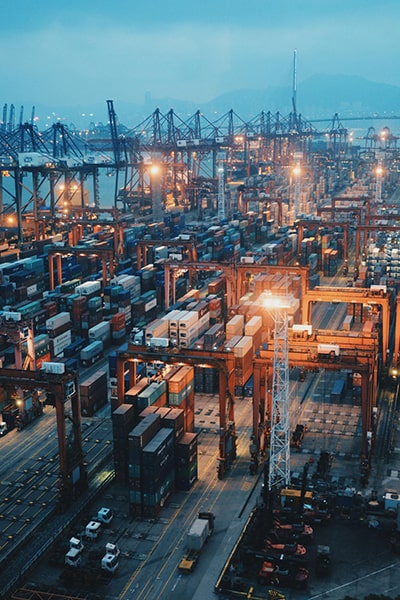 High angle view commercial dock dusk min